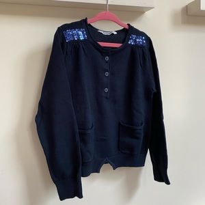 NWOT. Navy sequin detail cotton knit sweater, size 6 girls